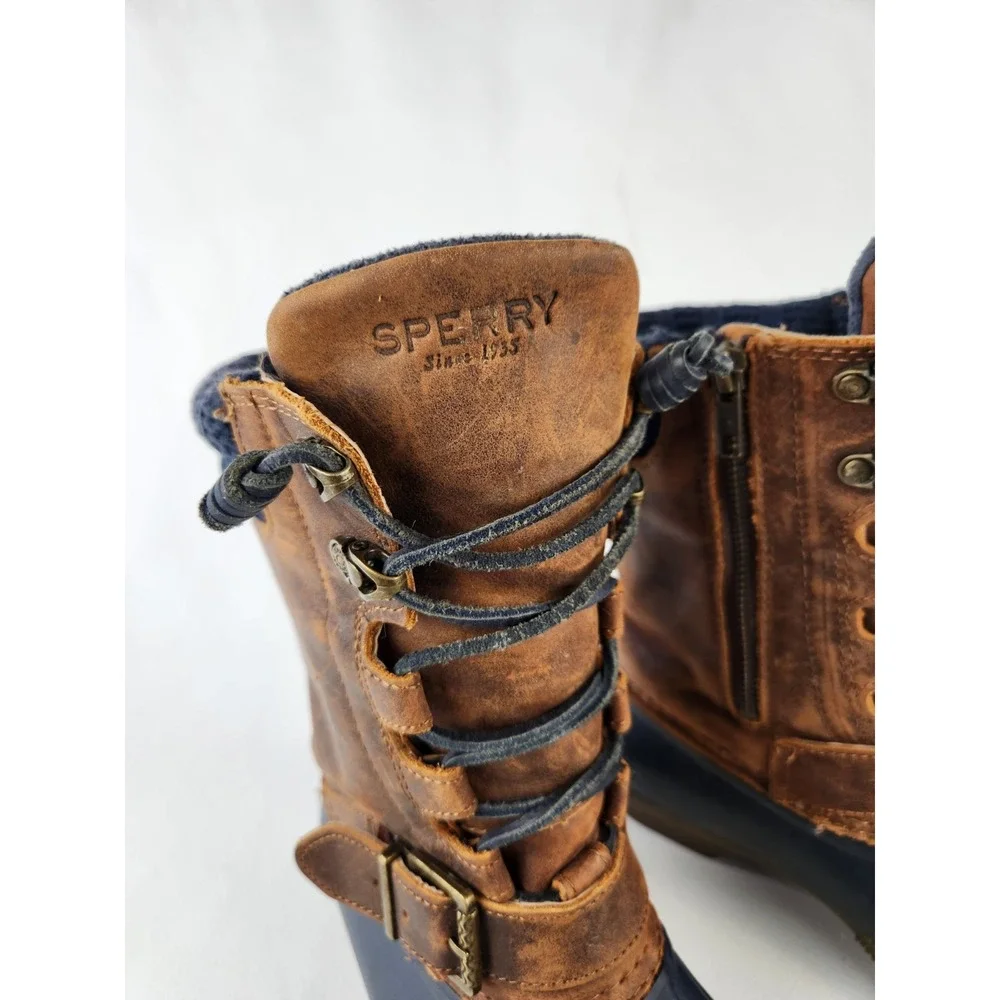 Sperry STS95908 Saltwater Misty Rain Duck Boots Barn Brown Leather Womens Sz 7 M